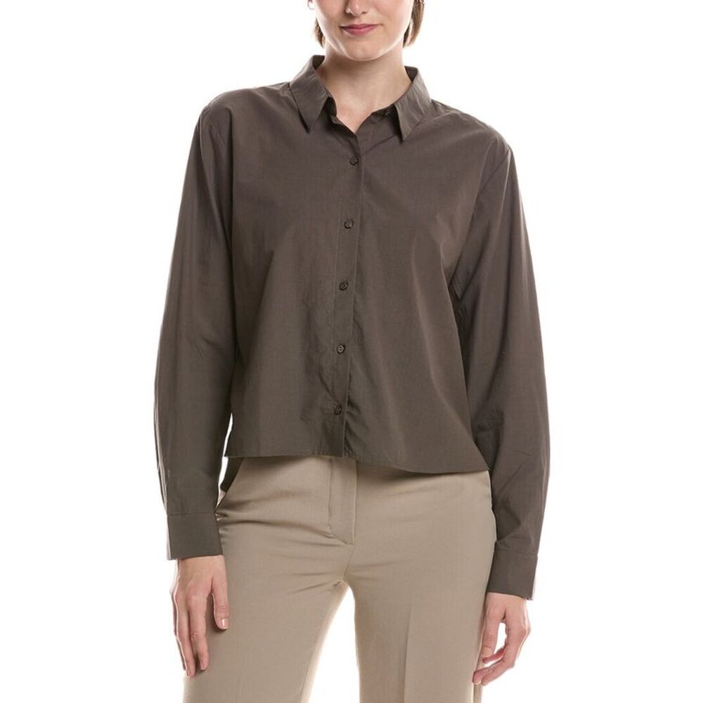 Eileen Fisher Womens Classic Collar Shirt, Brown